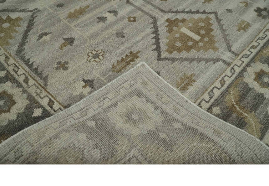 Hand Knotted Ivory, Charcoal and Beige Traditional Floral Multi Size Wool Area Rug
