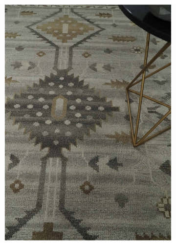 Hand Knotted Ivory, Charcoal and Beige Traditional Floral Multi Size Wool Area Rug