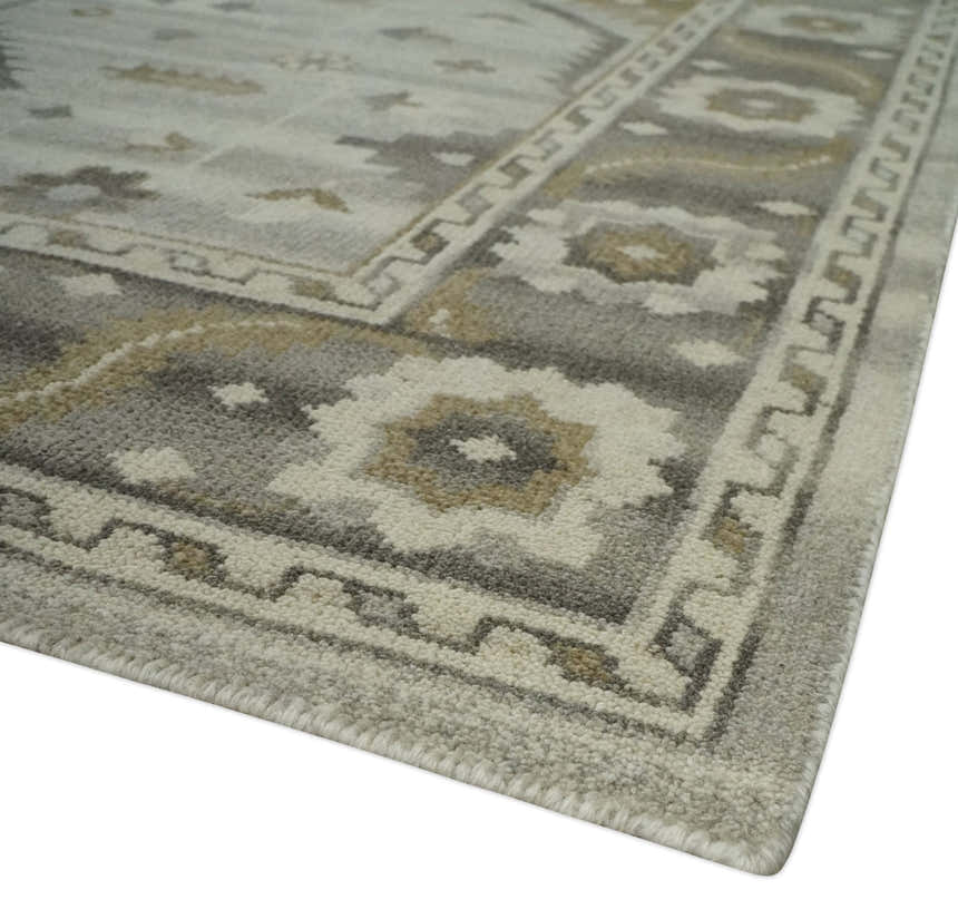 Hand Knotted Ivory, Charcoal and Beige Traditional Floral Multi Size Wool Area Rug