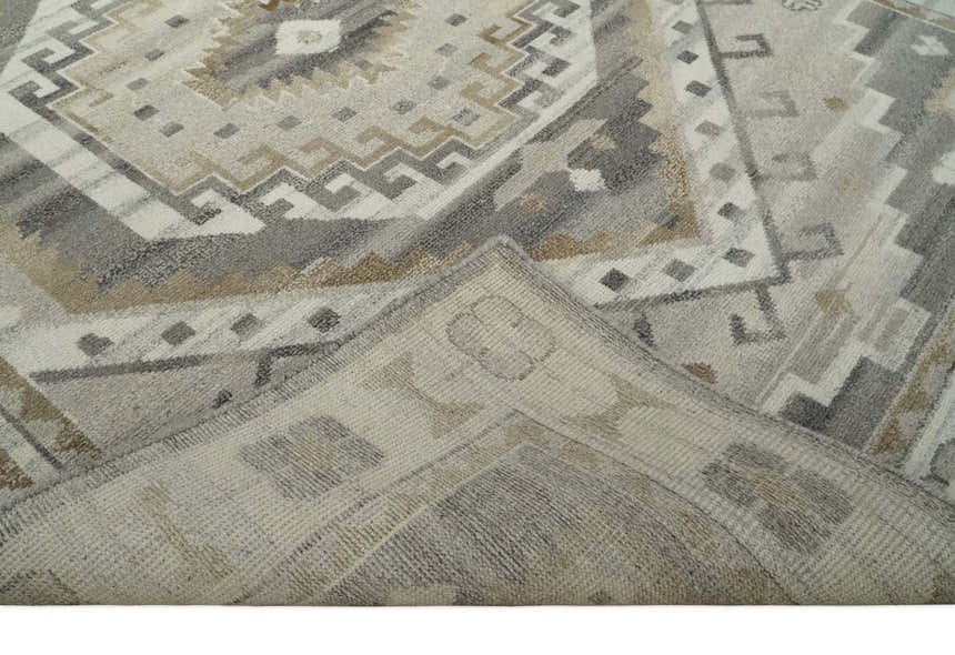 Hand Knotted Ivory, Charcoal and Beige Traditional Medallion Natural Wool Custom Made Area Rug, Kids, Living Room and Bedroom Rug