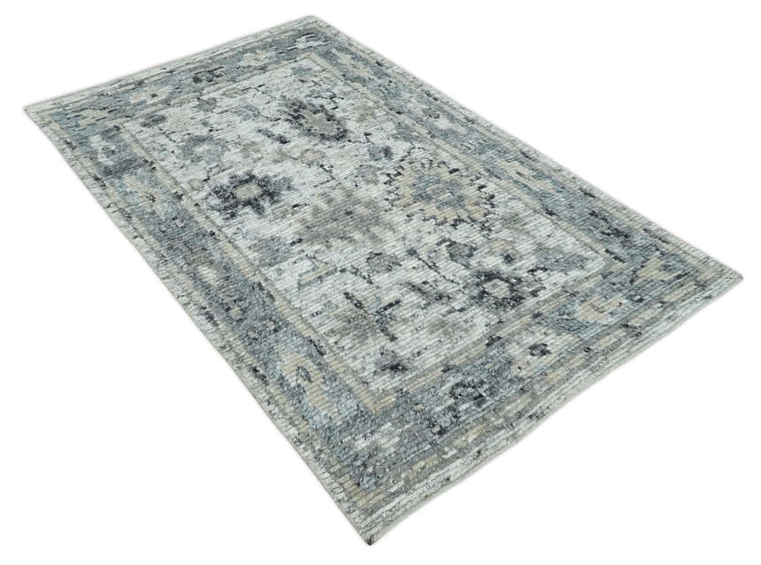 Hand Knotted Ivory, Silver and Beige Traditional Made with Blended Wool Multi Size Rug