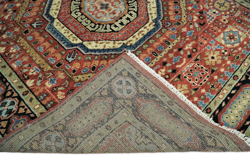 Hand Knotted Traditional Kazak Medallion Rust and Black Multi Size wool Area Rug