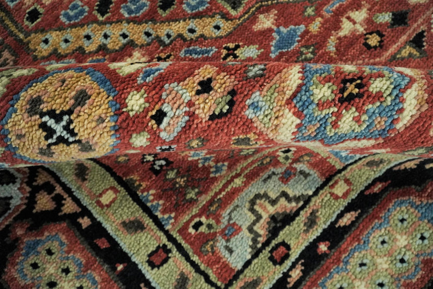 Hand Knotted Traditional Kazak Medallion Rust and Black Multi Size wool Area Rug