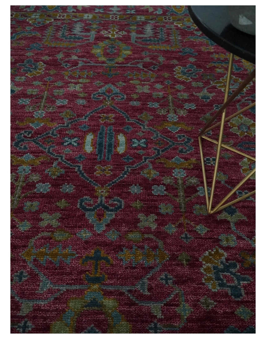 Hand Knotted Maroon and Gold Traditional Antique Style Wool Area Rug