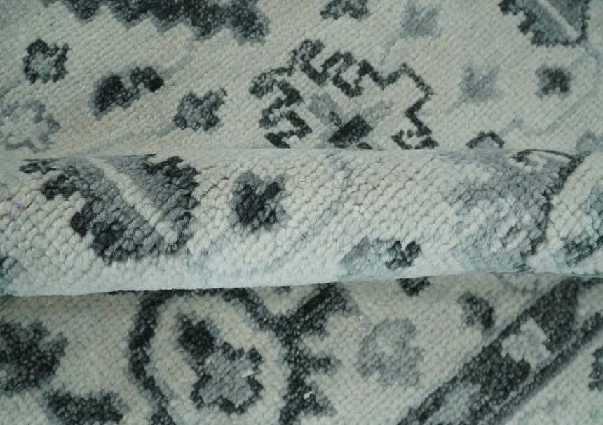 Hand Knotted Multi size Ivory, Silver and Charcoal Antique Turkish Oushak Wool Area Rug