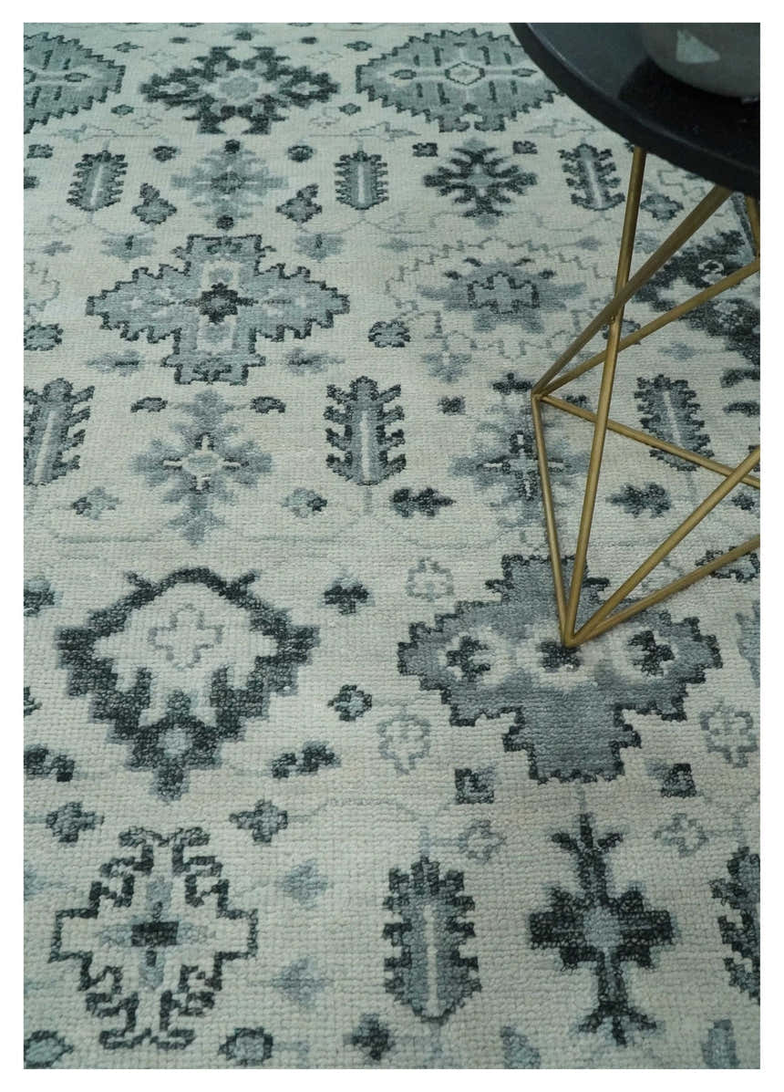 Hand Knotted Multi size Ivory, Silver and Charcoal Antique Turkish Oushak Wool Area Rug