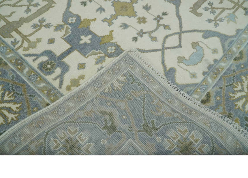 Hand Knotted Oriental Oushak Ivory, Charcoal and Beige Wool Area Rug