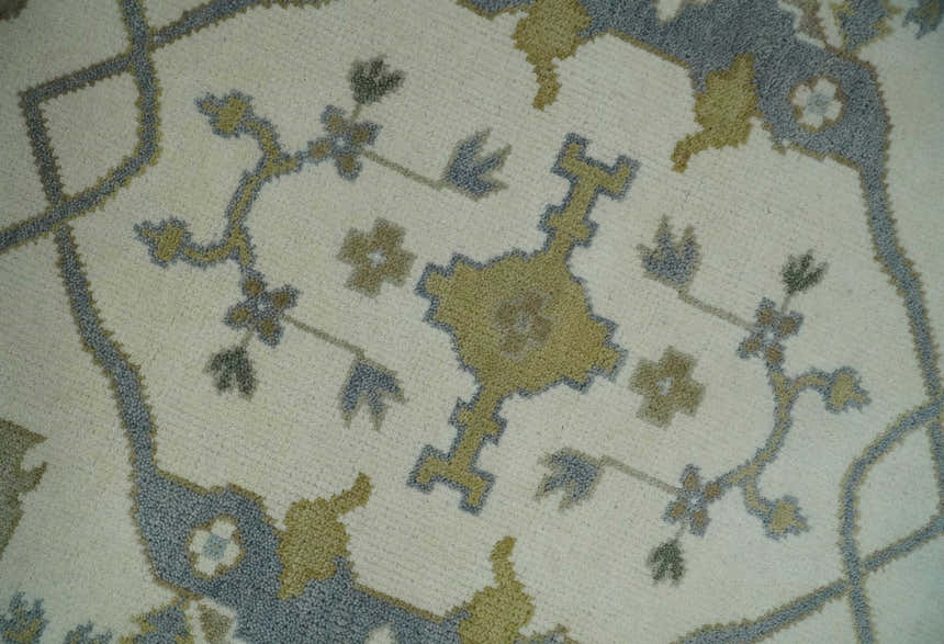 Hand Knotted Oriental Oushak Ivory, Charcoal and Beige Wool Area Rug