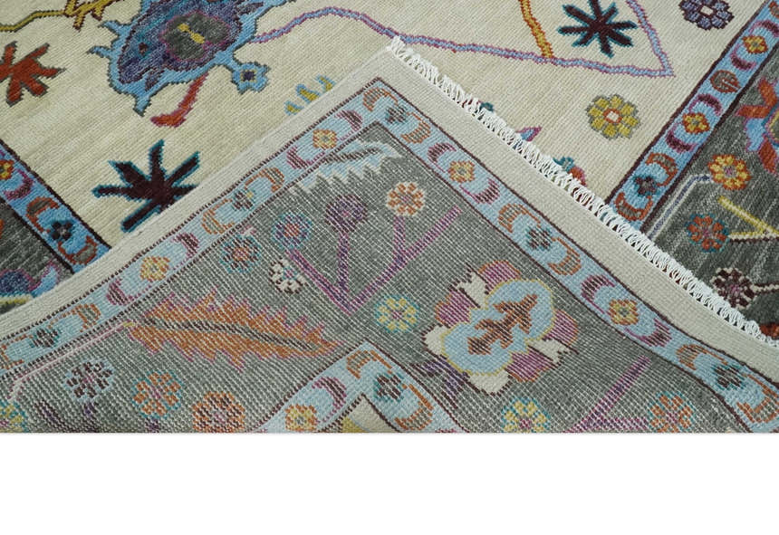 Hand Knotted Ivory, Gray and Blue Traditional Oushak Multi Size Wool Area Rug