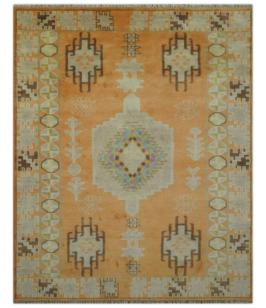 Hand Knotted Peach and Beige Traditional Southwestern Multi Size wool area rug