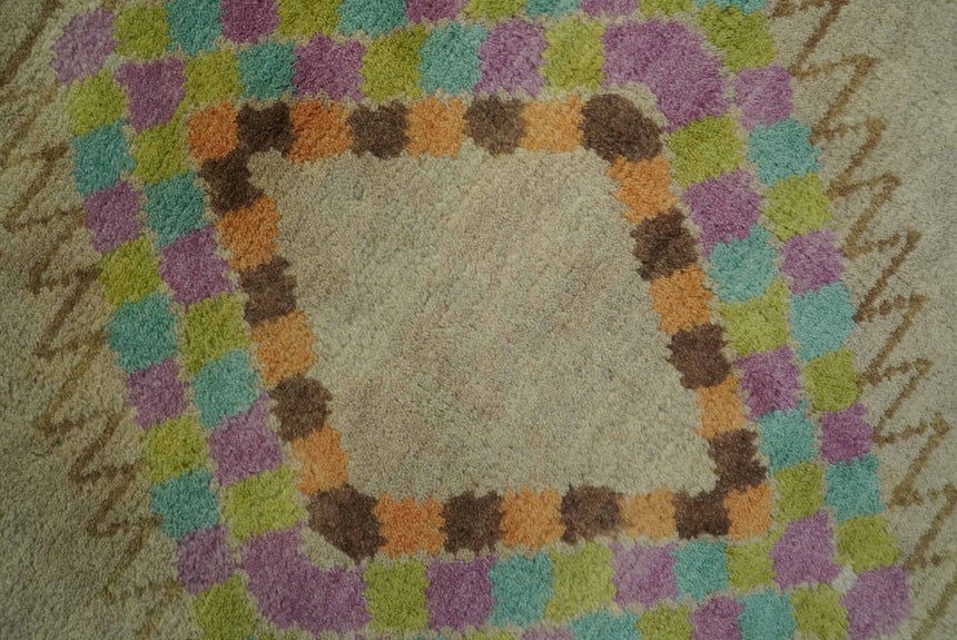 Hand Knotted Peach and Beige Traditional Southwestern Multi Size wool area rug