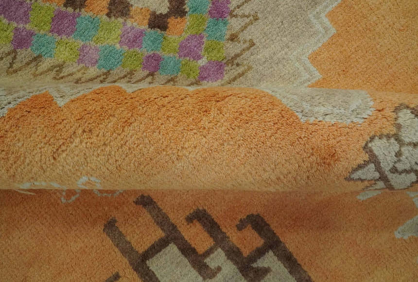 Hand Knotted Peach and Beige Traditional Southwestern Multi Size wool area rug
