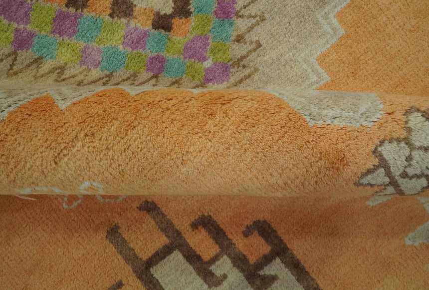 Hand Knotted Peach and Beige Traditional Southwestern Multi Size wool area rug
