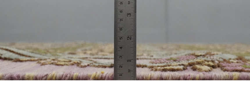 Hand Knotted Pink, Green and Beige Floral Traditional Antique Style Wool Area Rug