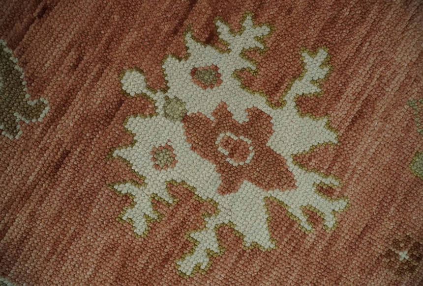 Hand Knotted Rust, Olive and Ivory Traditional Oushak Vintage Style Wool Rug