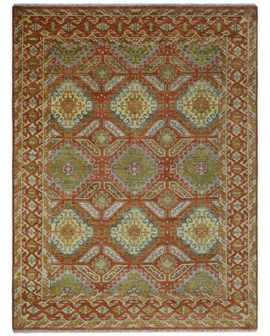 Hand Knotted Rust and Beige Oriental Traditional Multi Size Wool Area Rug, Living Room and Bedroom Rug