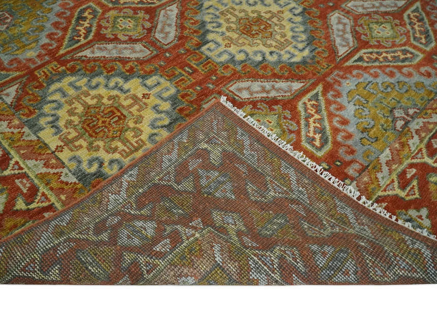 Hand Knotted Rust and Beige Oriental Traditional Multi Size Wool Area Rug, Living Room and Bedroom Rug