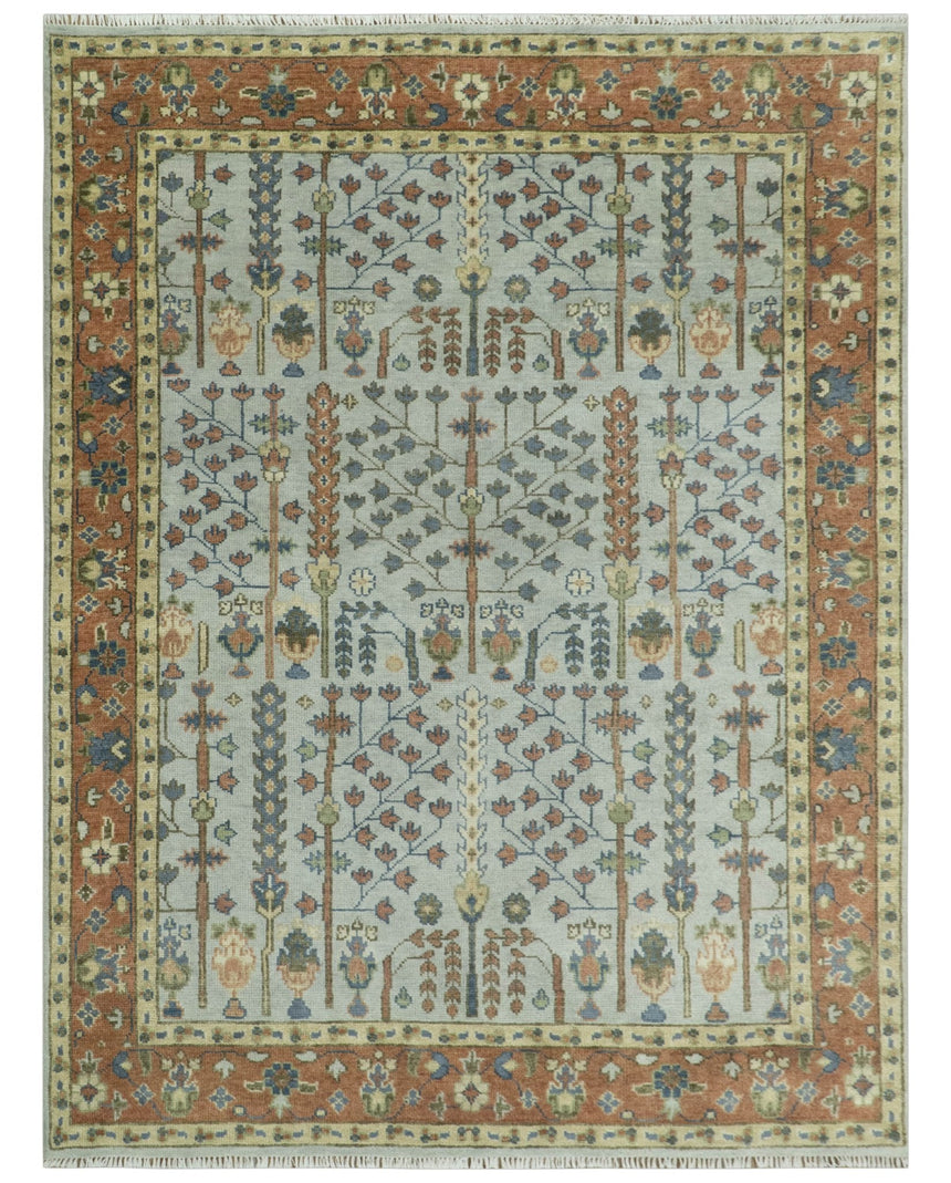 Hand Knotted Rust and Blue Traditional Turkish Vintage Multi Size Wool Rug