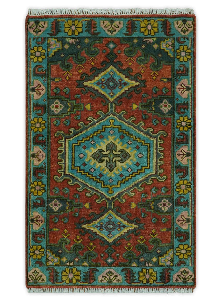 Hand Knotted Rust, Blue and Olive Traditional Antique Persian Rug
