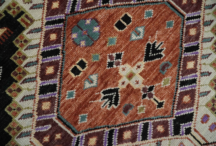 Hand Knotted Rust, Ivory and Black Traditional Heriz Wool Area Rug