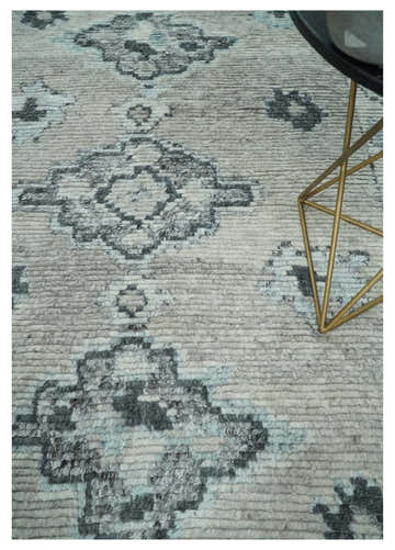 Hand Knotted Silver and Charcoal Traditional with Blended Custom Made Wool Rug