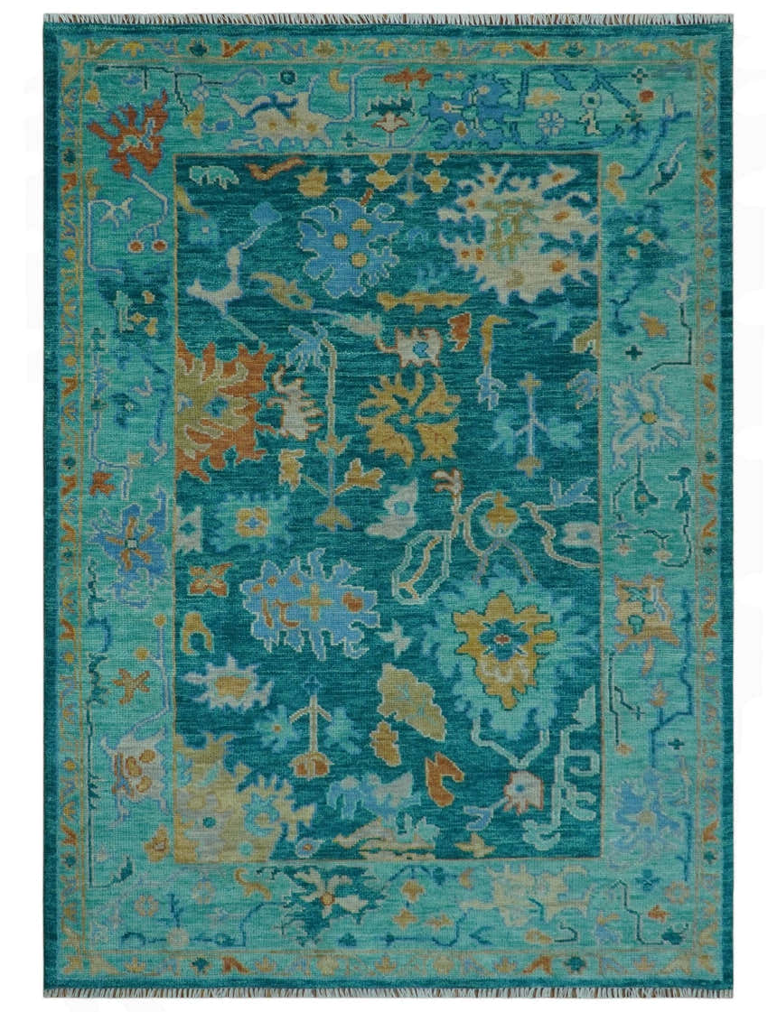 Hand Knotted Teal Traditional Oushak Multi size wool area rug