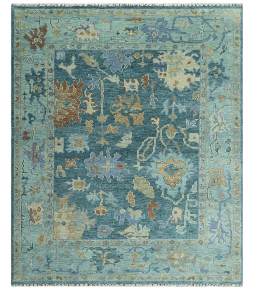Hand Knotted Teal Traditional Oushak Multi size wool area rug