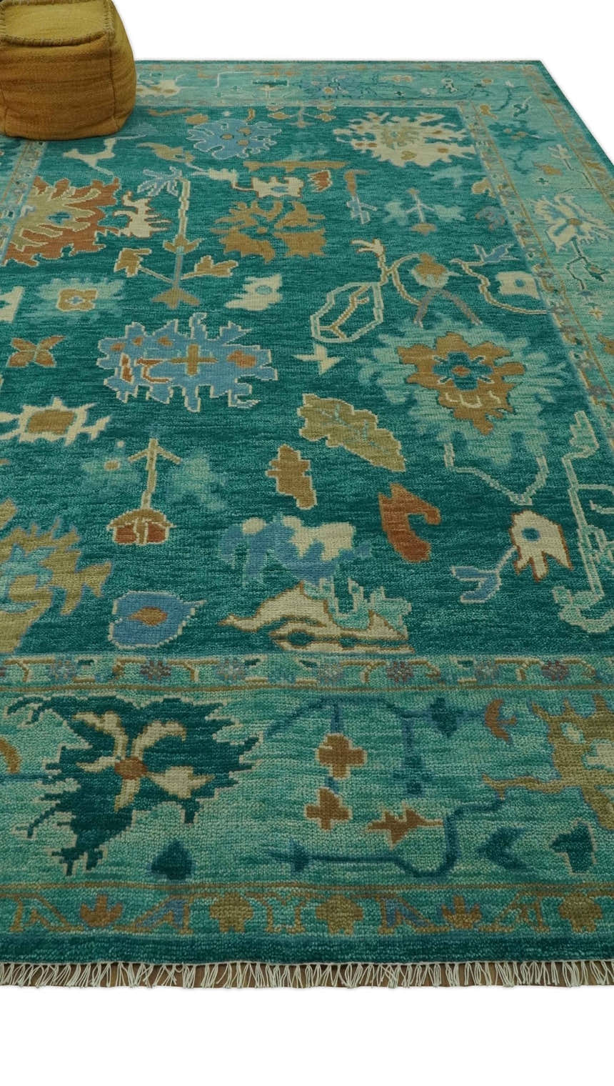 Hand Knotted Teal Traditional Oushak Multi size wool area rug