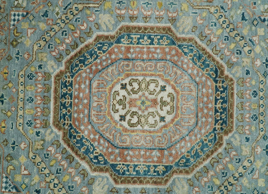 Rust and Blue Hand Knotted traditional Antique look Turkish Mamluk Living Room Multi Size wool Area Rug