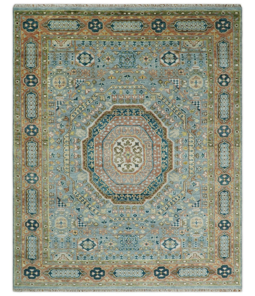 Rust and Blue Hand Knotted traditional Antique look Turkish Mamluk Living Room Multi Size wool Area Rug