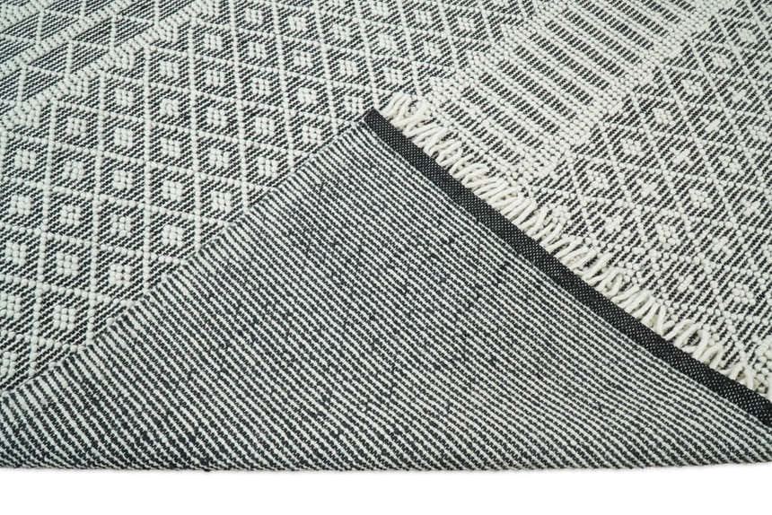 Modern Contemporary Hand Woven Black and White Wool Area Rug
