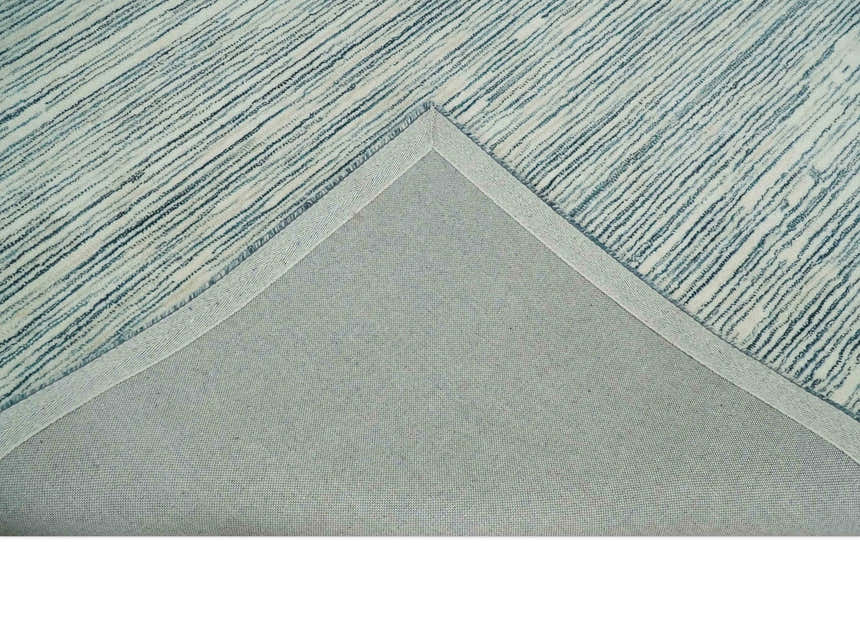 Hand Tufted Woolen Modern White and Blue Custom Made Area Rug