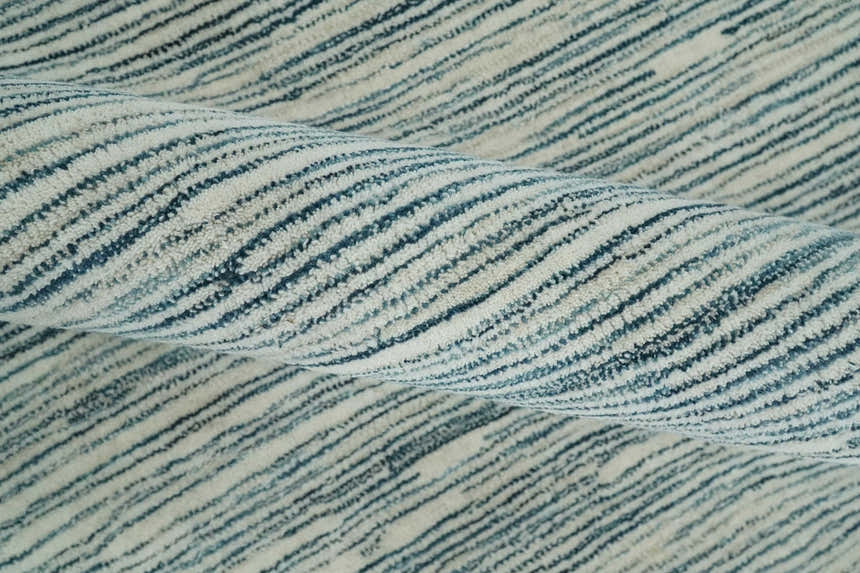 Hand Tufted Woolen Modern White and Blue Custom Made Area Rug