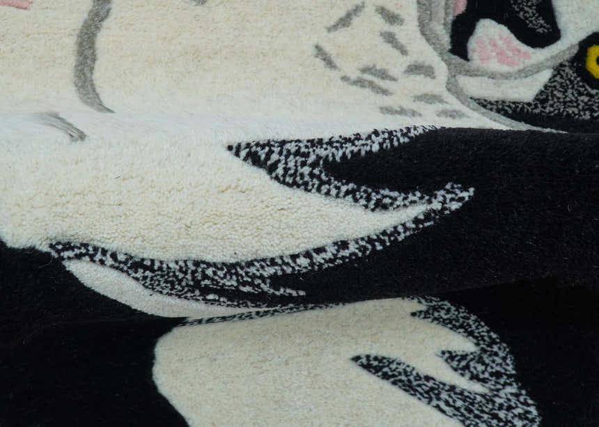 Hand Tufted 2x3 Animal Black And White Cat Wool Area Rug