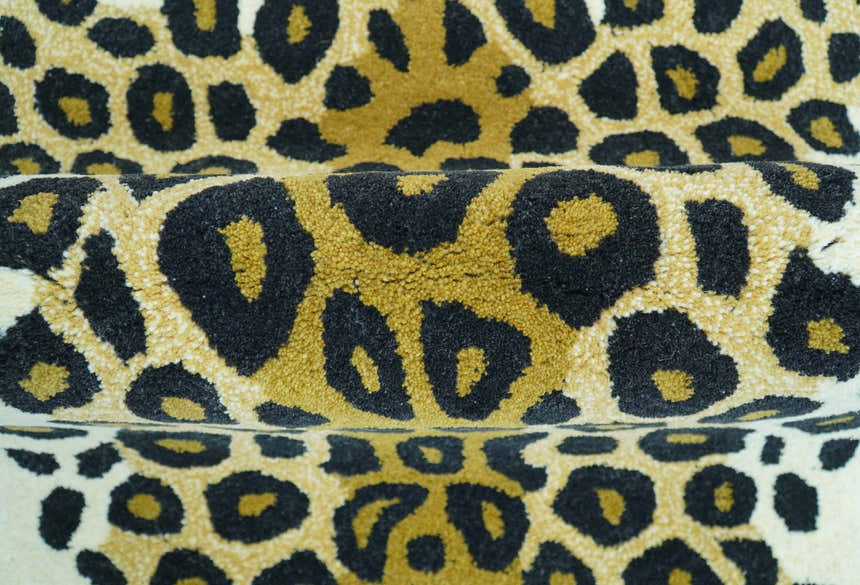 Hand Tufted Animal Leopard Gold And Black 3x5 Wool Area Rug