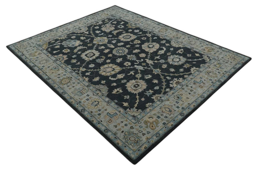 Hand Tufted Black and Silver Modern Turkish Oushak Multi size wool Area Rug, Kids, Living Room and Bedroom Rug