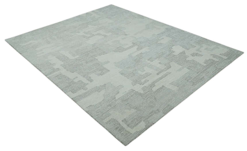 Hand Tufted Ivory, Silver and Blue Modern Abstract Custom Made wool Rug