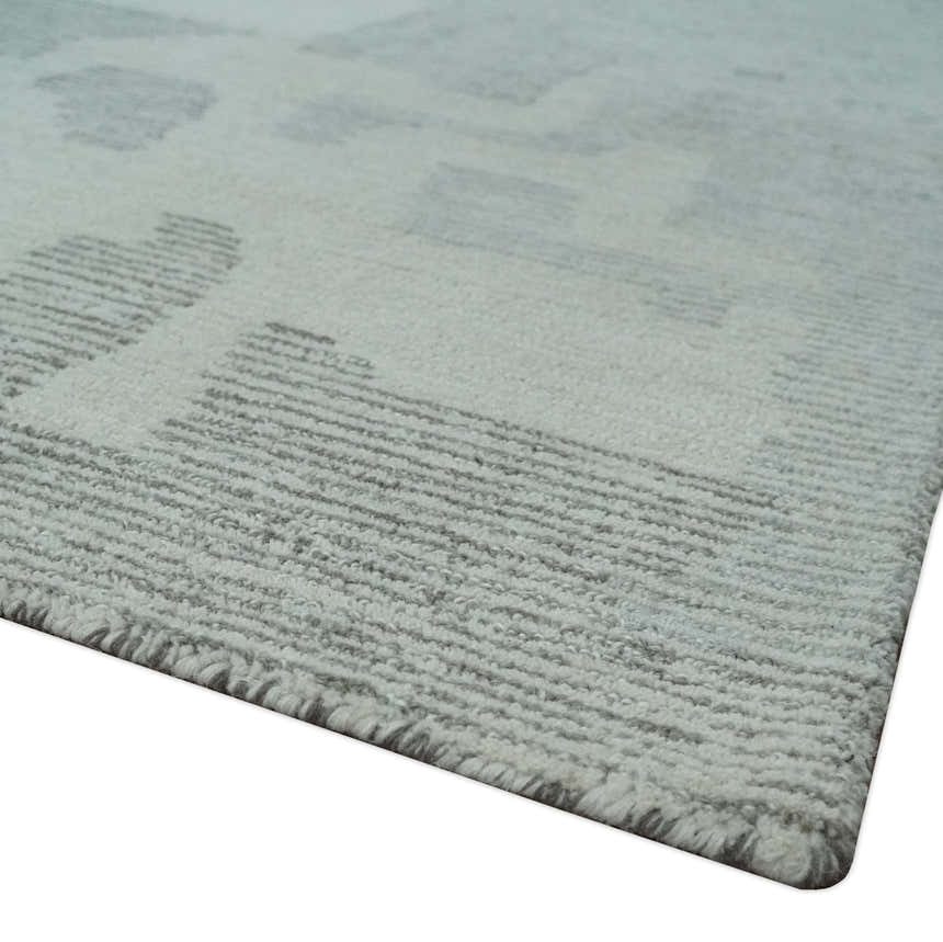 Hand Tufted Ivory, Silver and Blue Modern Abstract Custom Made wool Rug