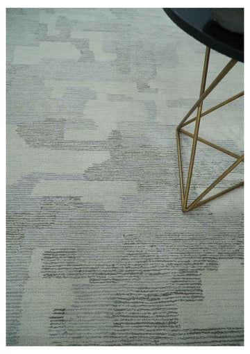 Hand Tufted Ivory, Silver and Blue Modern Abstract Custom Made wool Rug