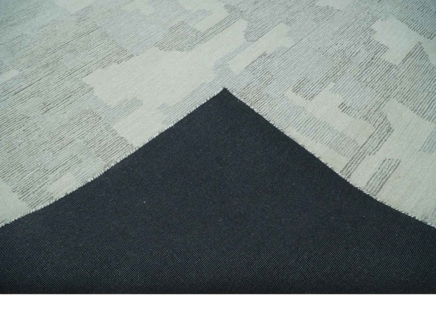 Hand Tufted Ivory, Silver and Blue Modern Abstract Custom Made wool Rug