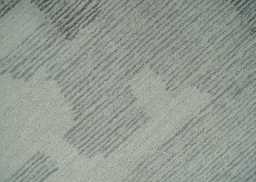 Hand Tufted Ivory, Silver and Blue Modern Abstract Custom Made wool Rug