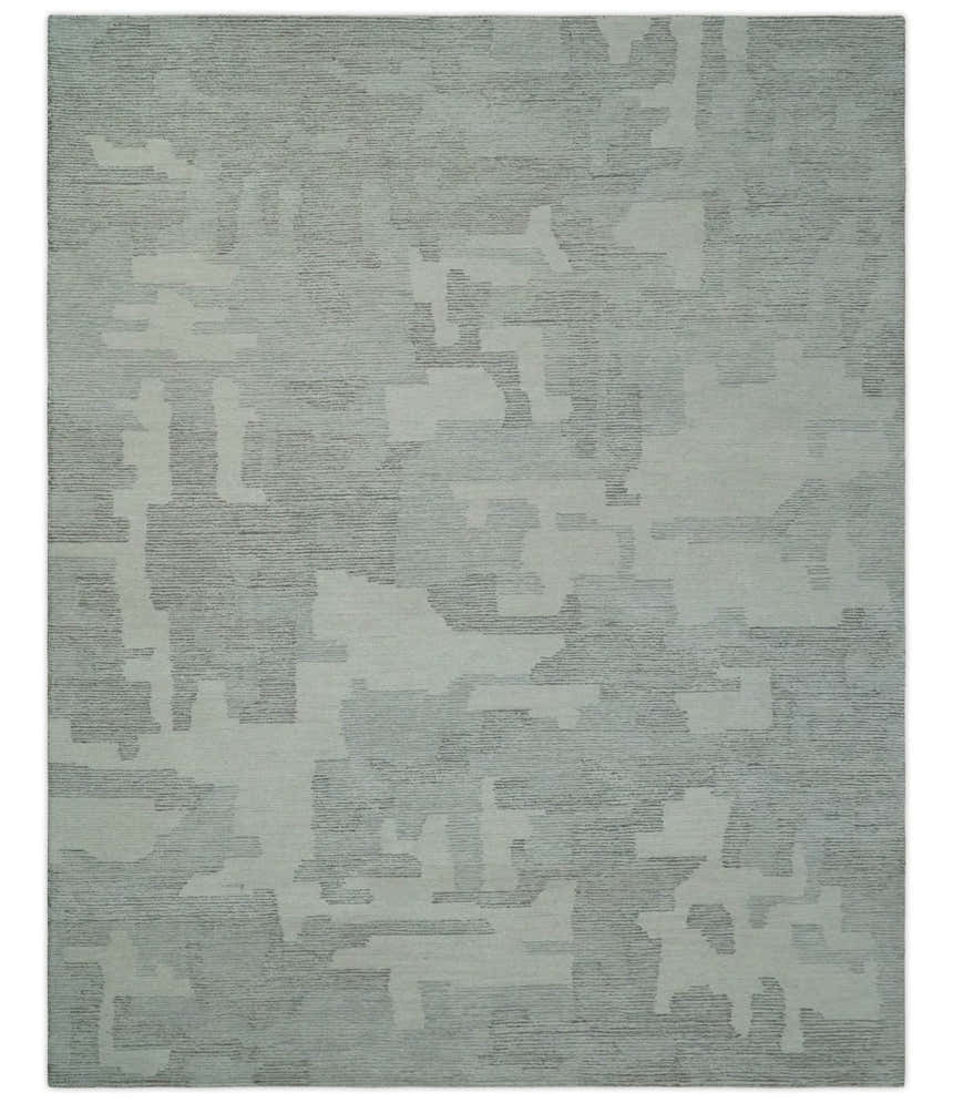 Hand Tufted Ivory, Silver and Blue Modern Abstract Custom Made wool Rug