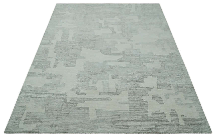 Hand Tufted Ivory, Silver and Blue Modern Abstract Custom Made wool Rug