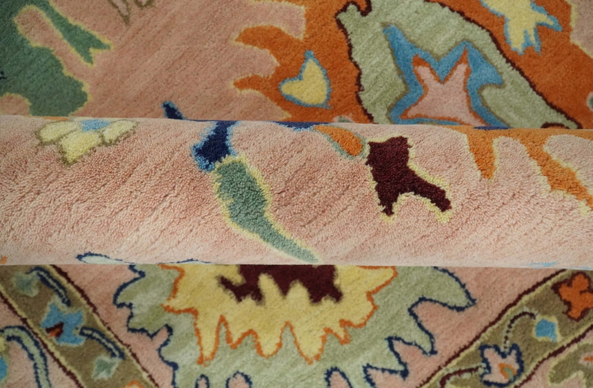 Hand Tufted Pink Peach and Gold Modern Colorful Oushak Rug, Kids, Living Room and Bedroom Rug | TRD6461