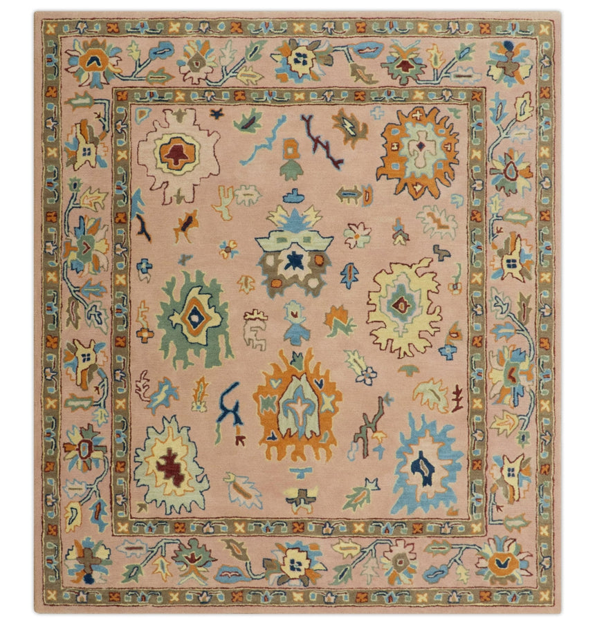 Hand Tufted Pink Peach and Gold Modern Colorful Oushak Rug, Kids, Living Room and Bedroom Rug | TRD6461