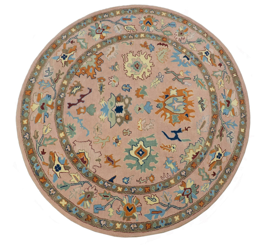 Hand Tufted Pink Peach and Gold Modern Colorful Oushak Rug, Kids, Living Room and Bedroom Rug | TRD6461