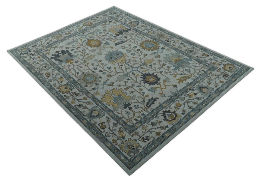 Hand Tufted Silver and Blue Donegal Oushak Rug, Multi Size Living Room and Bedroom Rug