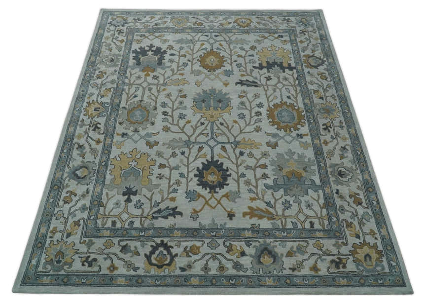 Hand Tufted Silver and Blue Donegal Oushak Rug, Multi Size Living Room and Bedroom Rug