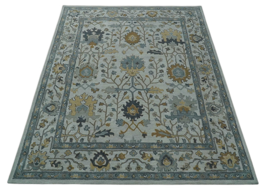 Hand Tufted Silver and Blue Donegal Oushak Rug, Multi Size Living Room and Bedroom Rug