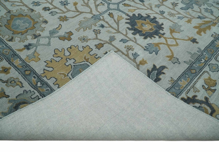 Hand Tufted Silver and Blue Donegal Oushak Rug, Multi Size Living Room and Bedroom Rug